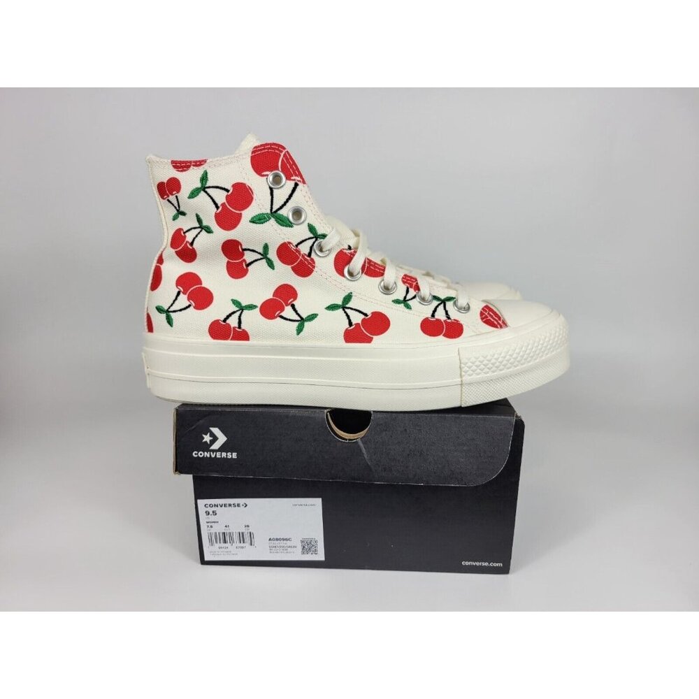 Converse High Top Sneakers White with Red Cherry Print